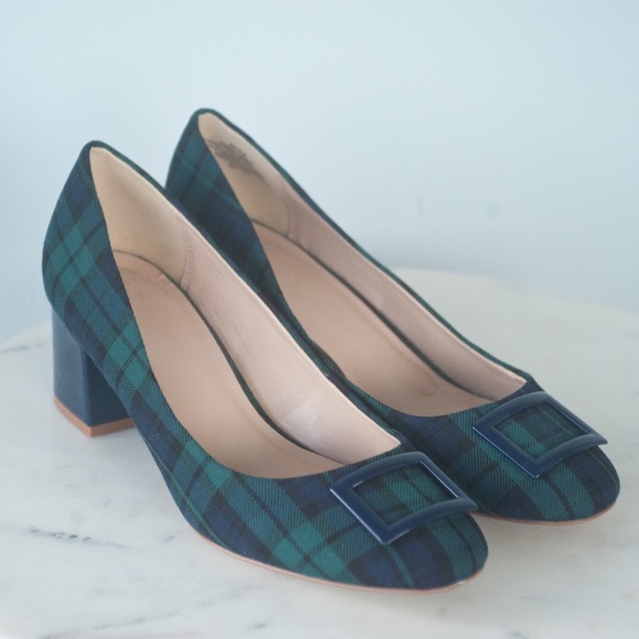 crown &amp; ivy Shoes Crown Ivy Beckie Blue Green Plaid Heel